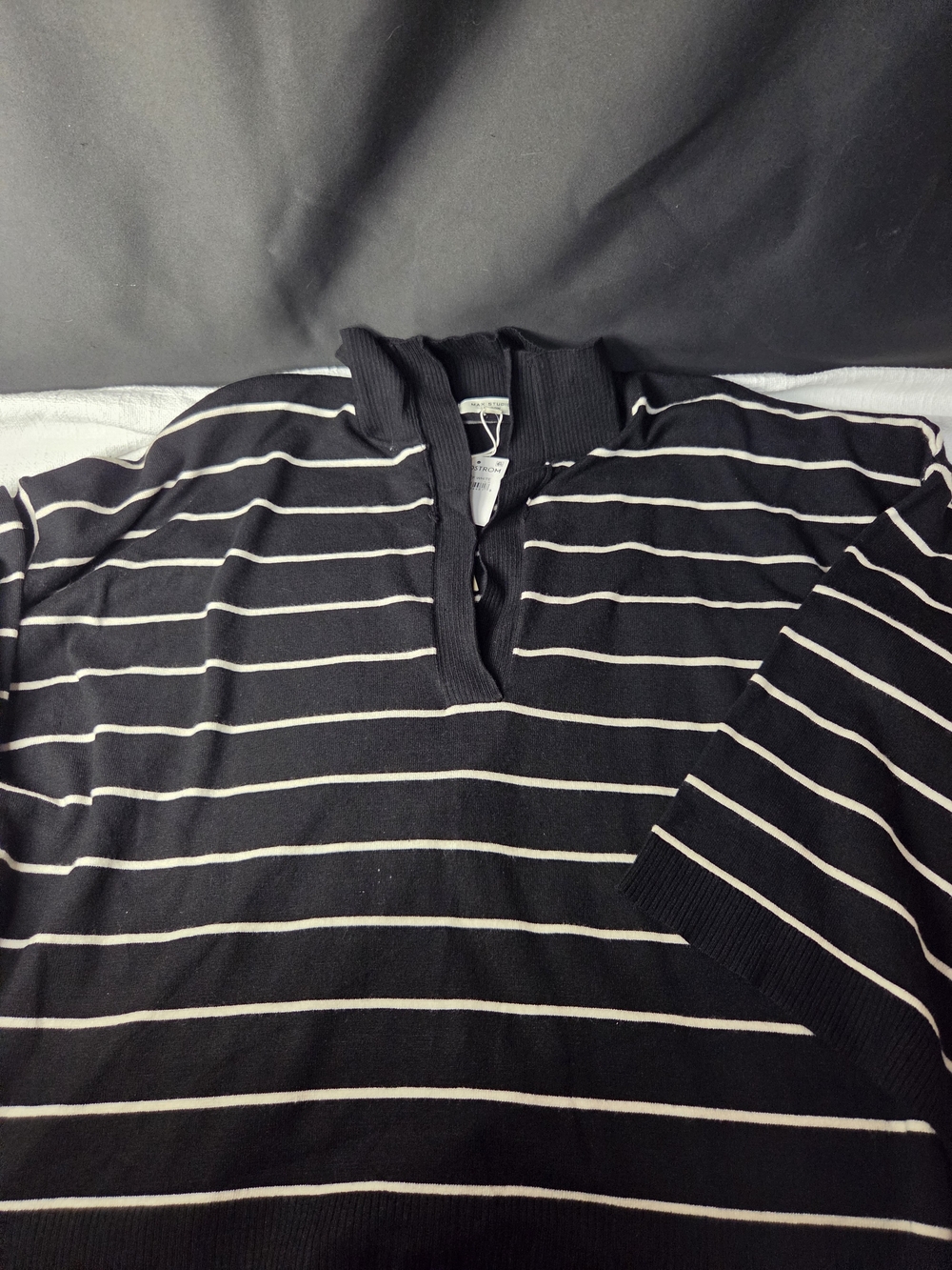Women's Max Studio Black Striped Quarter Sweater